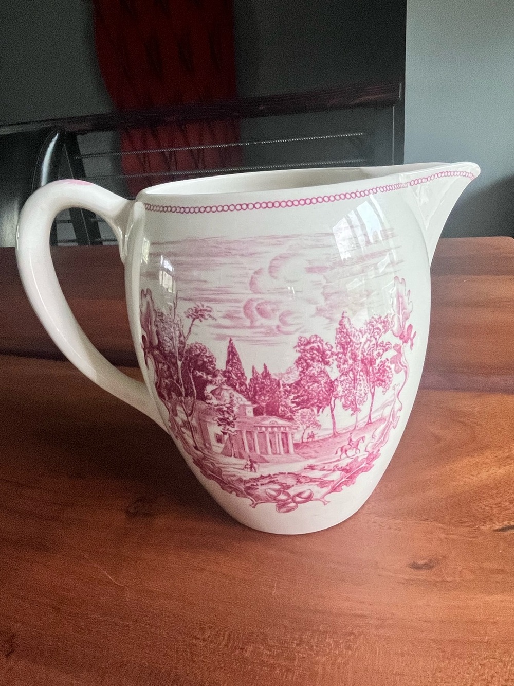 Johnson Bros Pink Historic America Handled 6.5” Pitcher 48oz RARE embossed stamp